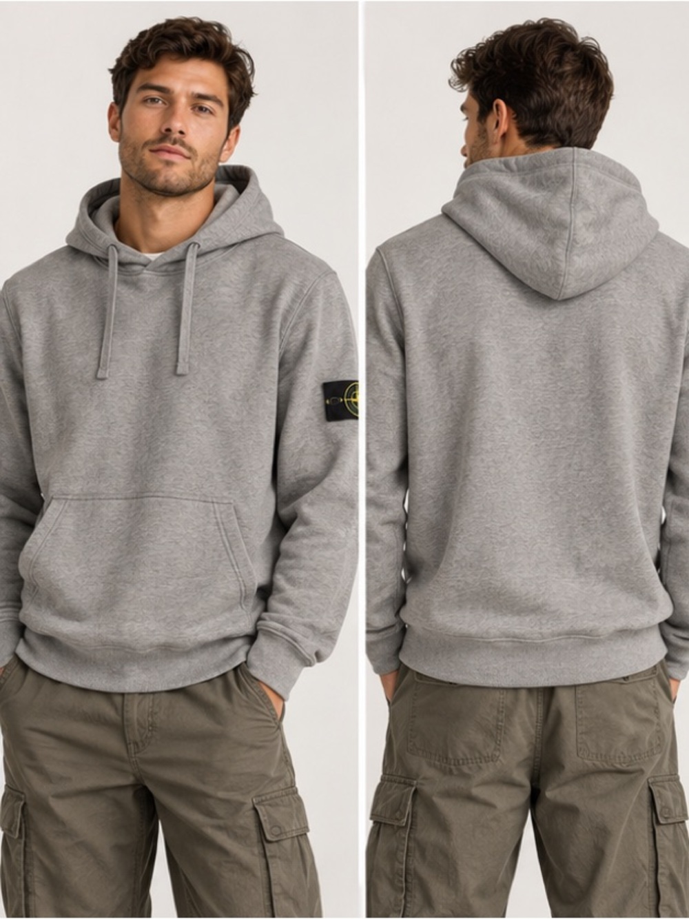 Stone Island Light Gray Gorpcore Techwear Casual Pullover Hoodie Size Large